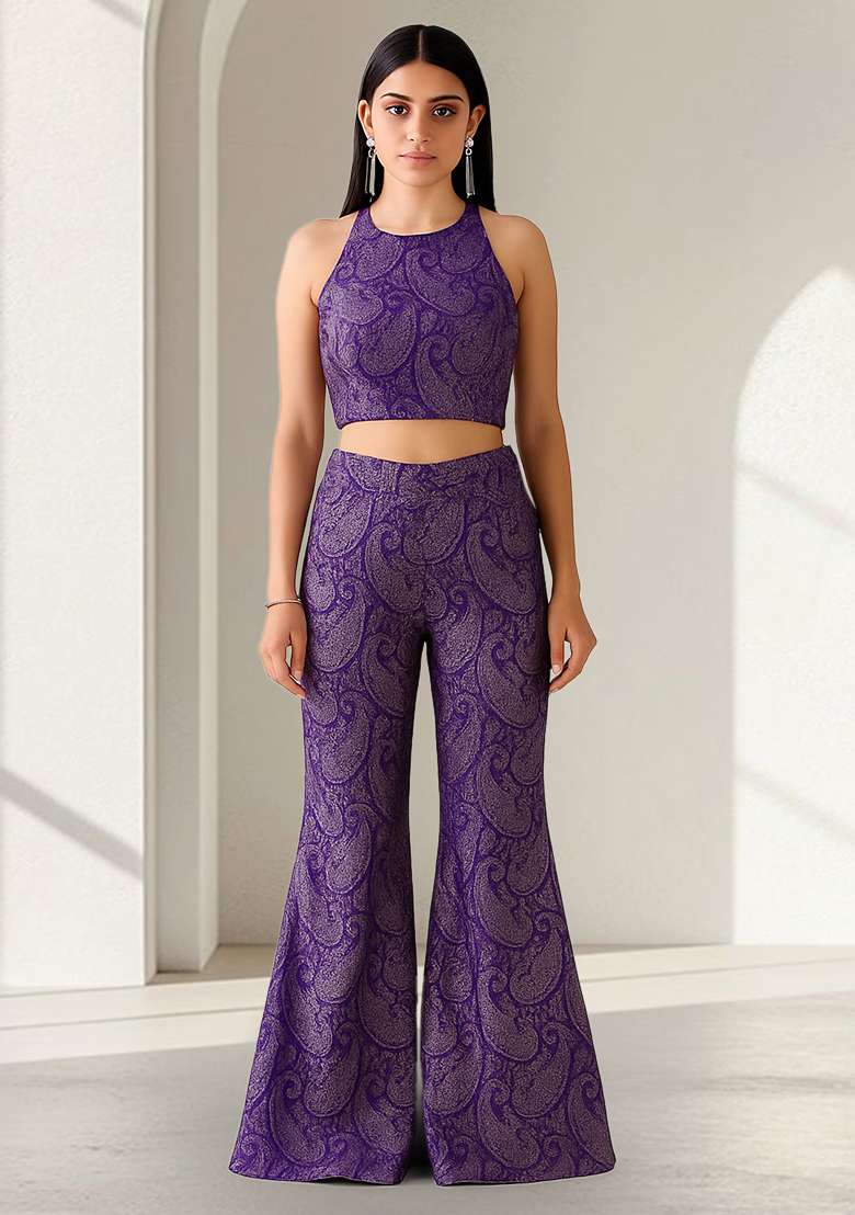 Blue Sequin Net Fusion Set - Indya