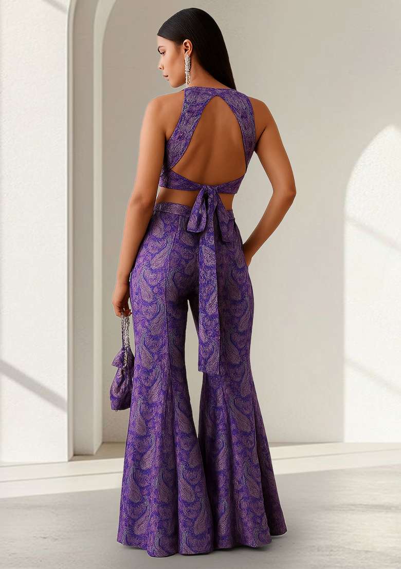 Blue Sequin Net Fusion Set - Indya