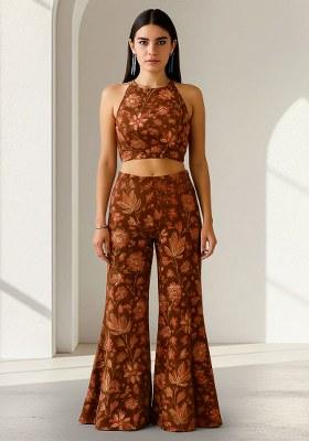 Mustard Embroidered Crepe Fusion Set