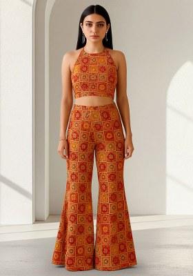 Red Figure Print Silk Fusion Set