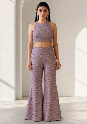 Purple Figure Print Silk Fusion Set