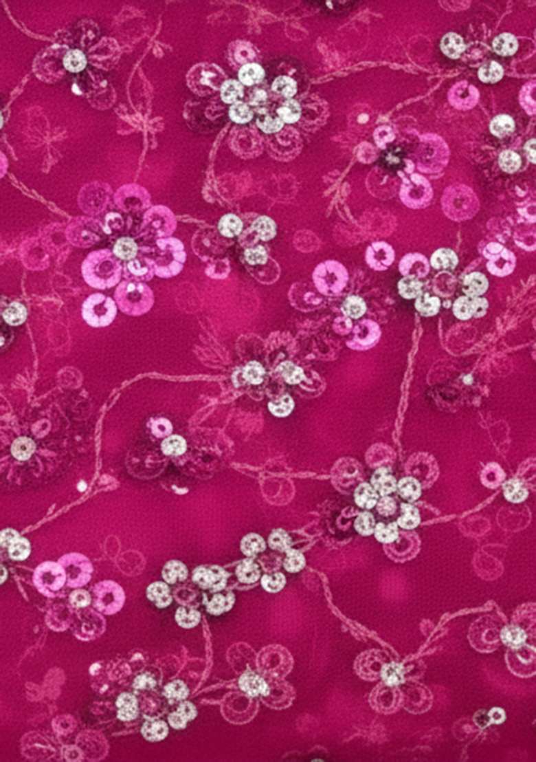 Maroon Embroidered Net Fusion Set - Indya