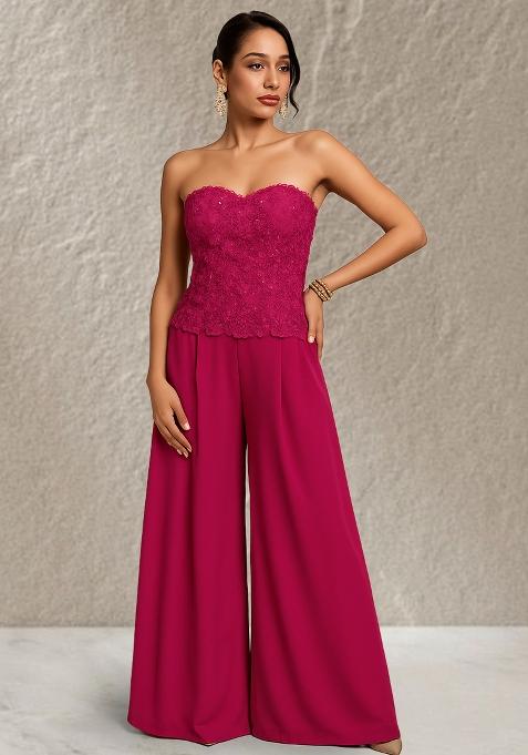 Maroon Embroidered Net Fusion Set