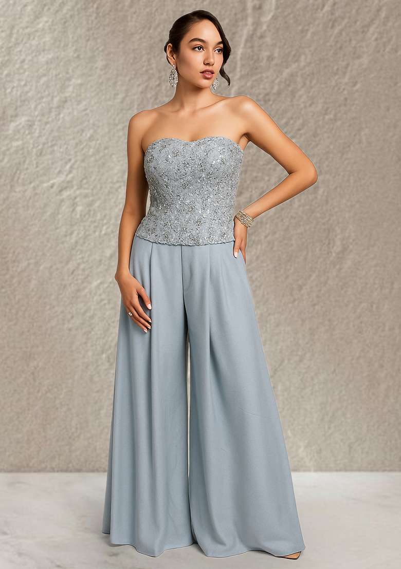 Blue Embroidered Net Corset Blouse Fusion Set for Diwali and Festive Wear - Indya