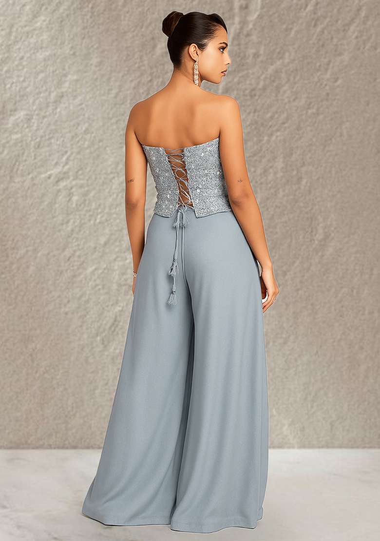 Blue Embroidered Net Corset Blouse Fusion Set for Diwali and Festive Wear - Indya