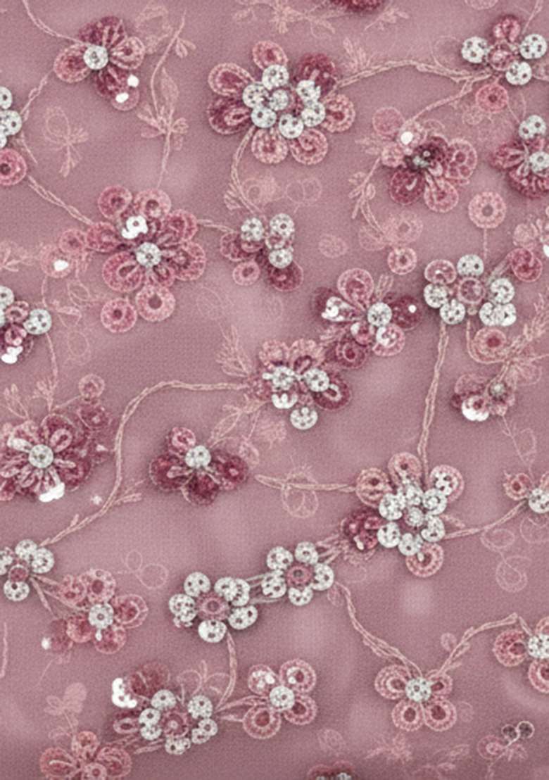 Pink Embroidered Net Fusion Set - Indya