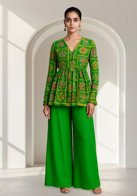 Green Figure Print Fusion Set