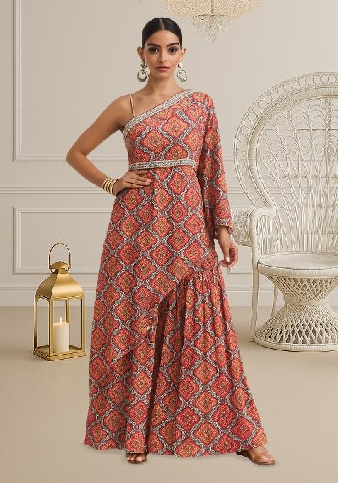 Multicolor Figure Print Crepe Fusion Set