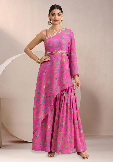 Pink Floral Print Chinon Fusion Set