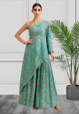 Blue Floral Print Chinon Fusion Set