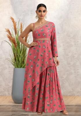 Pink Floral Print Chinon Fusion Set