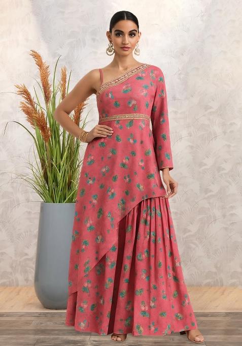 Pink Floral Print Chinon Fusion Set