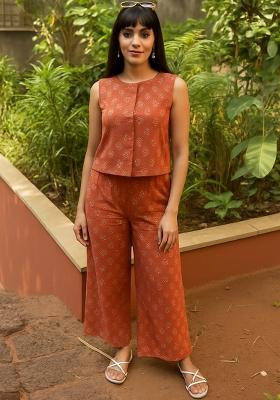 Rust Embellished Linen Fusion Set