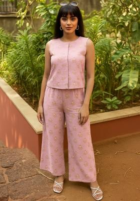 Pink Embellished Linen Fusion Set