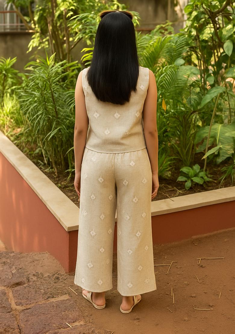 Pink Embellished Linen Fusion Set - Indya