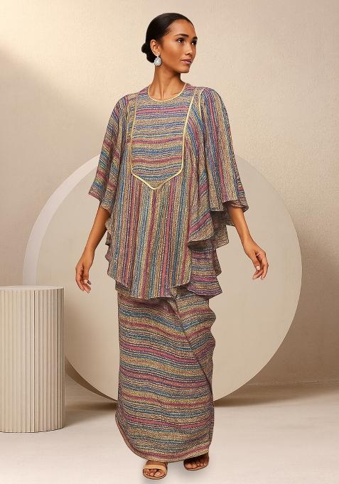 Yellow Printed Silk Fusion Set