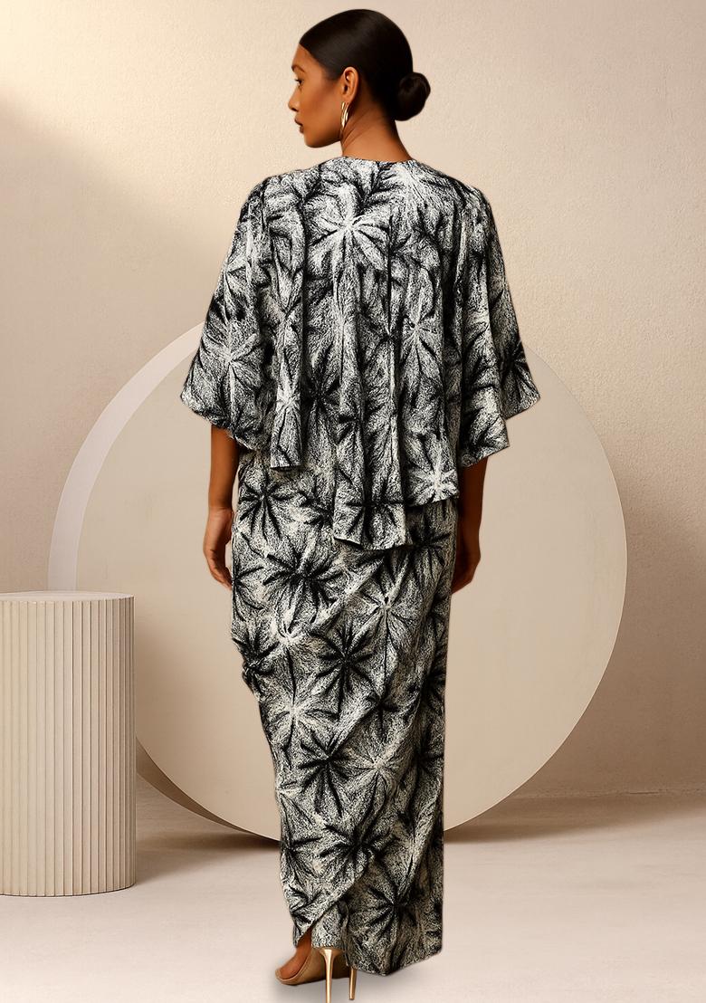 Black Printed Poly Blend Fusion Set - Indya