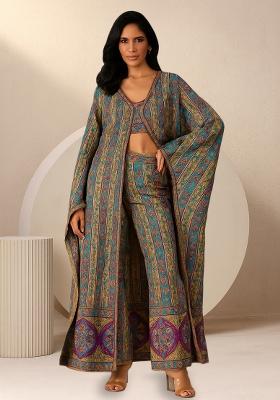 Multicolor Printed Brocade Fusion Set