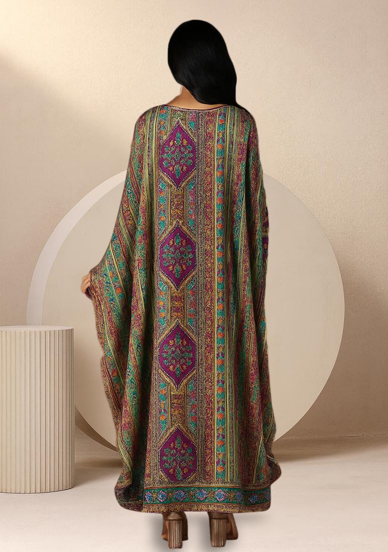 Multicolor Printed Brocade Fusion Set - Indya