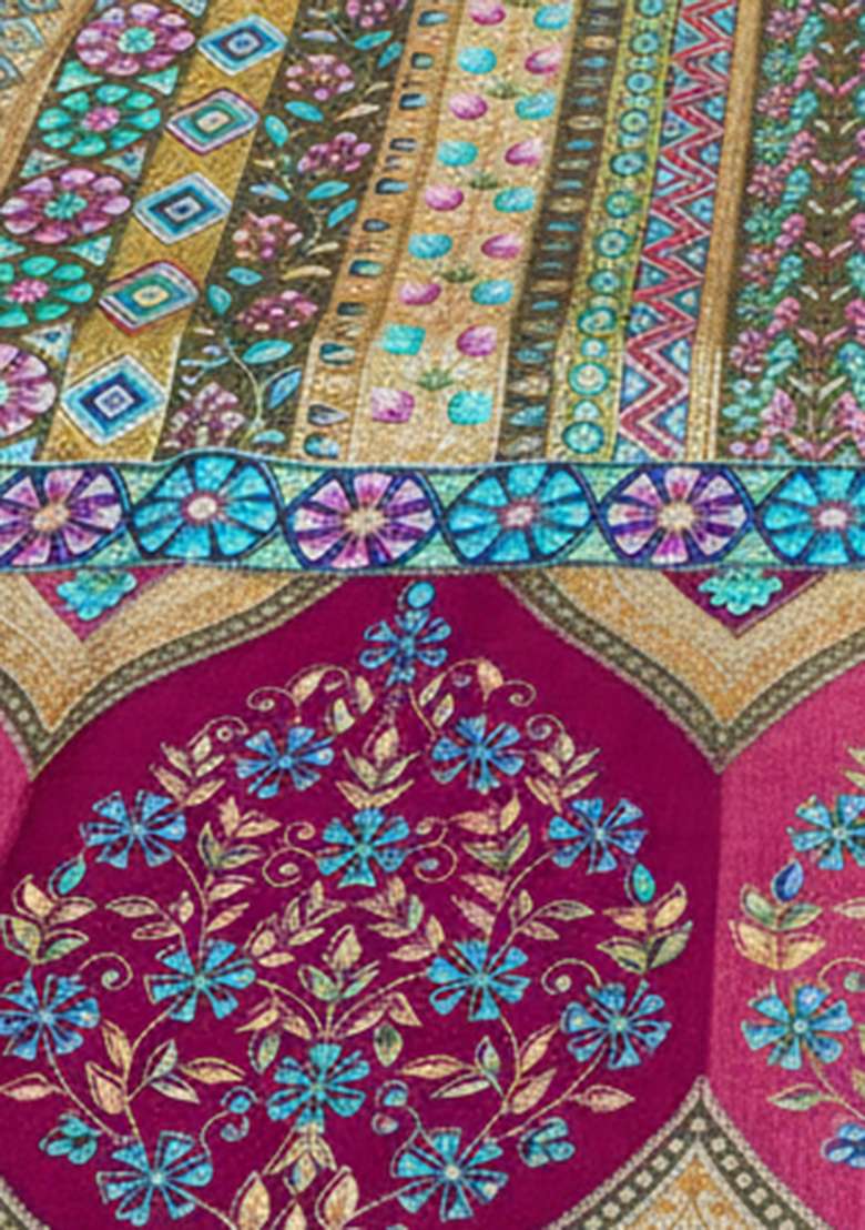 Multicolor Printed Brocade Fusion Set - Indya