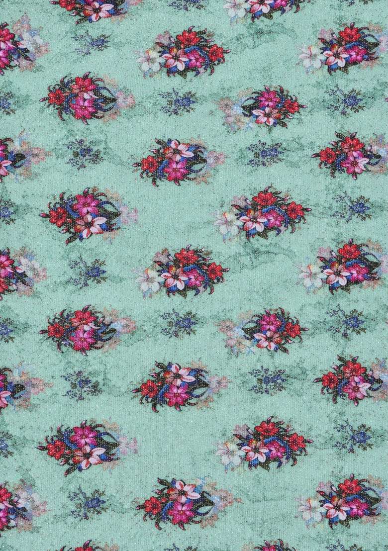 Sage Green Poly Blend Fusion Set with Floral Printed for Diwali | Wedding & Festive Wear - Indya