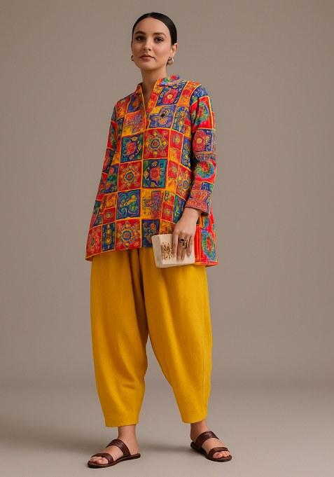 Multicolor Embroidered Poly Blend Kurta Set