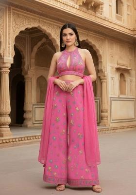 Pink Floral Print Chinon Fusion Set
