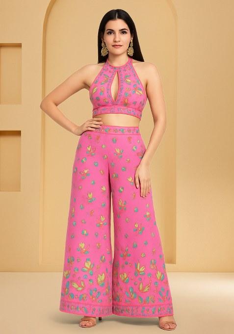 Pink Floral Print Chinon Fusion Set