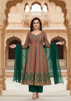 Multicolor Printed Brocade Anarkali Set