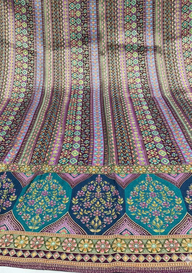 Purple Printed Brocade Anarkali Set - Indya