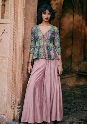 Pink Embroidered Poly Blend Fusion Set