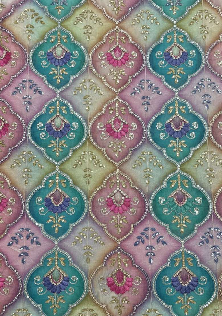 Pink Embroidered Poly Blend Fusion Set - Indya