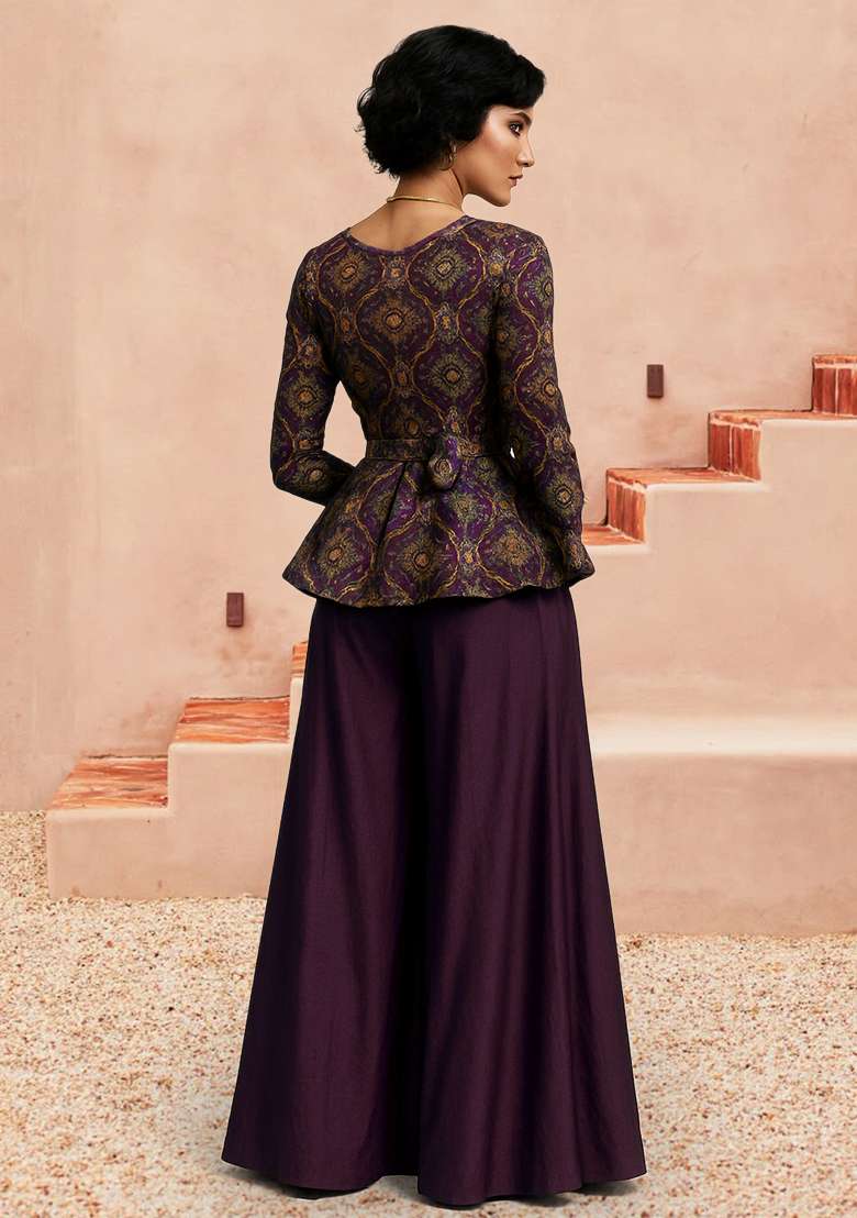 Purple Embroidered Poly Blend Fusion Set - Indya