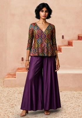 Purple Embroidered Poly Blend Fusion Set
