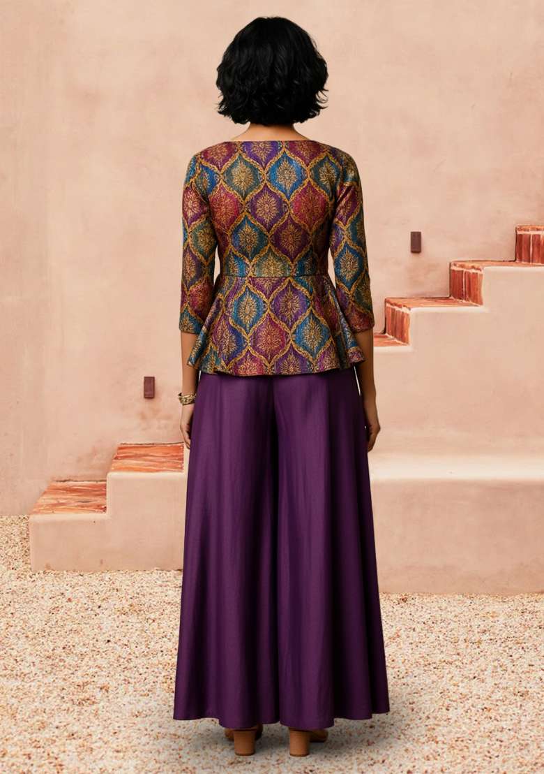 Purple Embroidered Poly Blend Fusion Set - Indya
