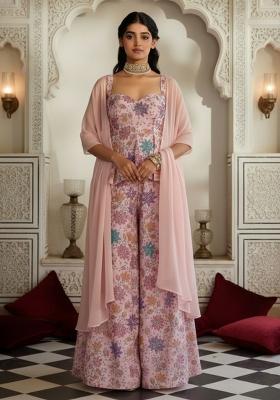 Pink Embroidered Poly Blend Fusion Set