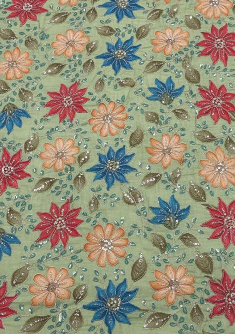 Green Embroidered Poly Blend Fusion Set - Indya