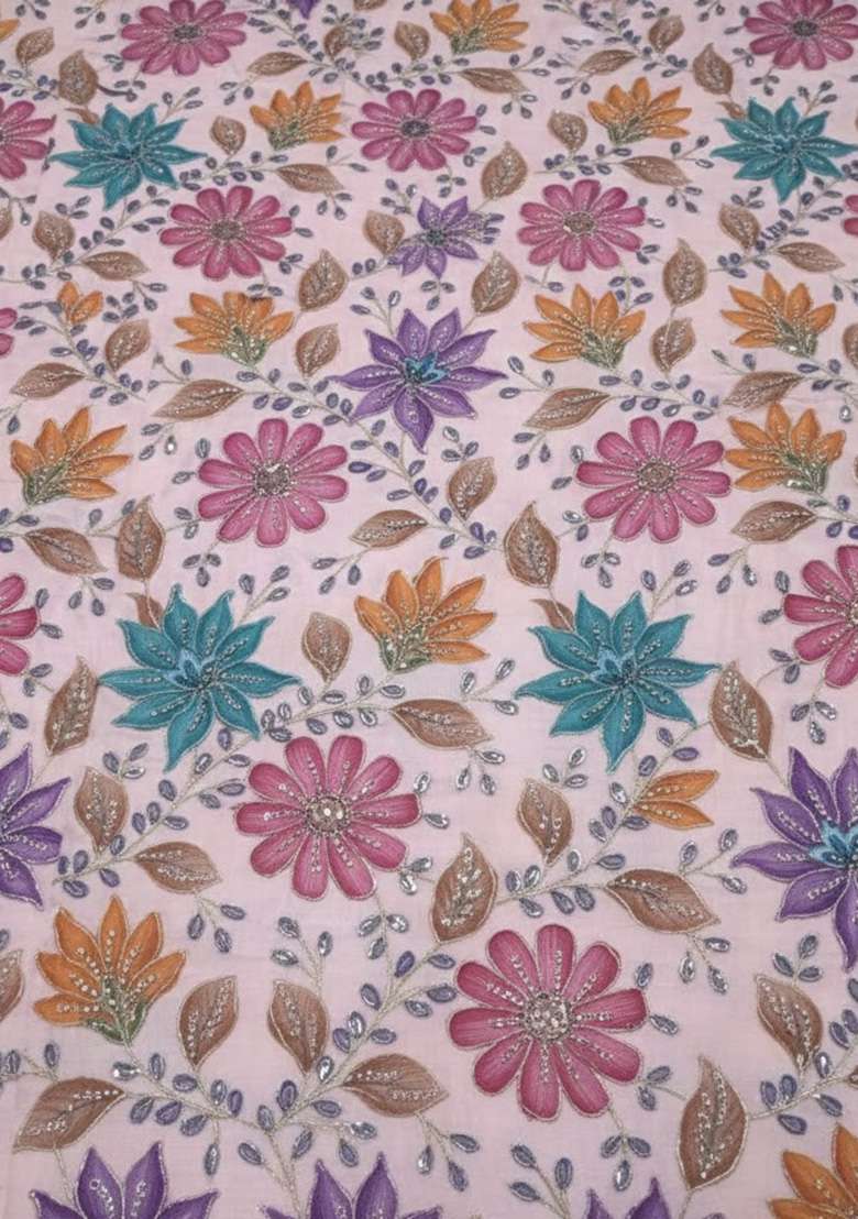 Pink Embroidered Poly Blend Fusion Set - Indya
