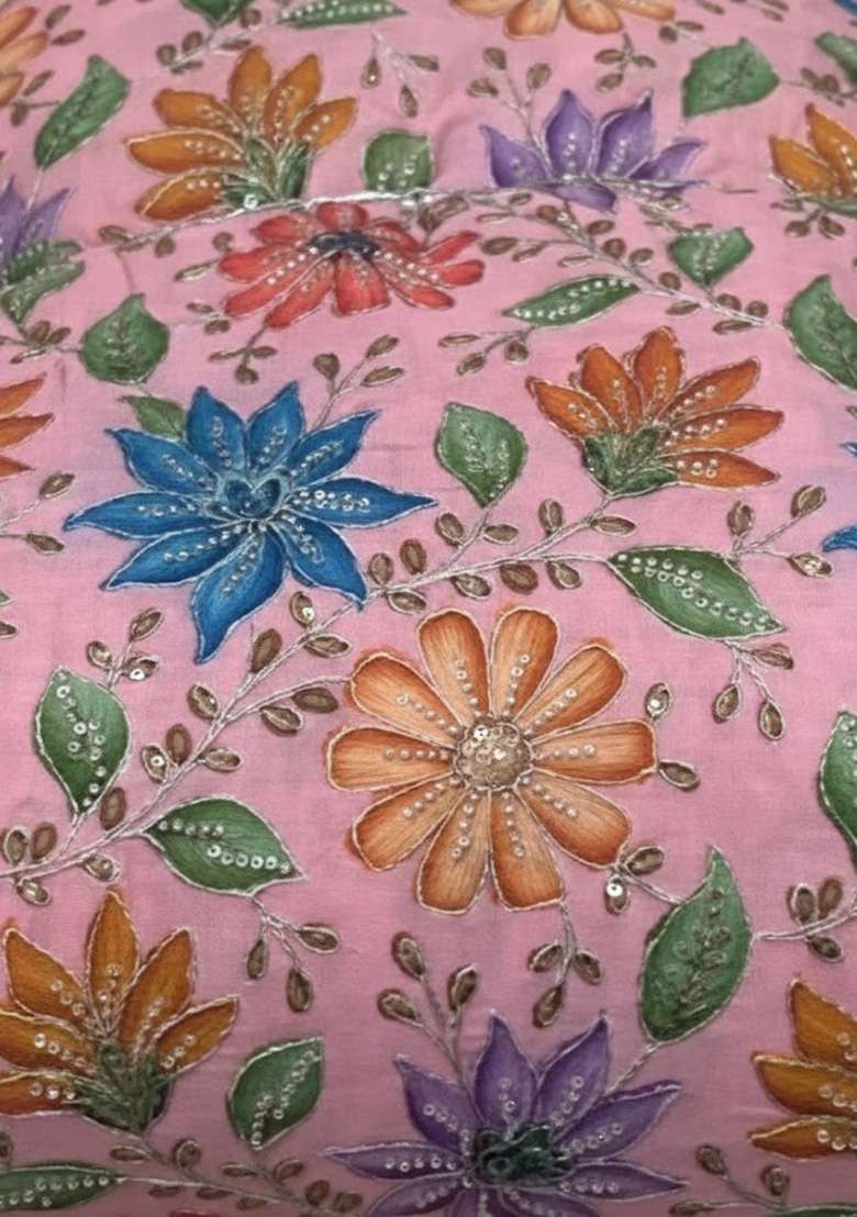 Pink Embroidered Poly Blend Fusion Set - Indya