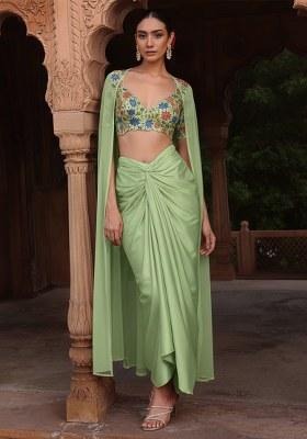 Green Embroidered Poly Blend Fusion Set