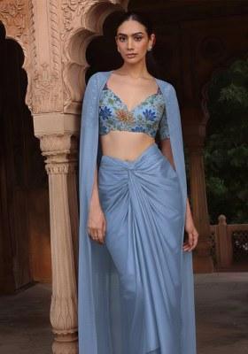 Blue Embroidered Poly Blend Fusion Set
