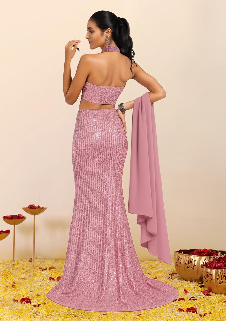 Dusty Pink Sequin net Fusion Set - Indya