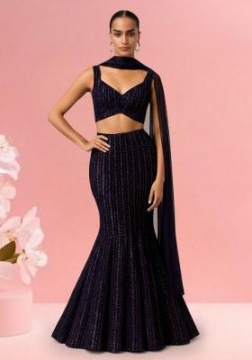 Deep Plum Sequin net Fusion Set