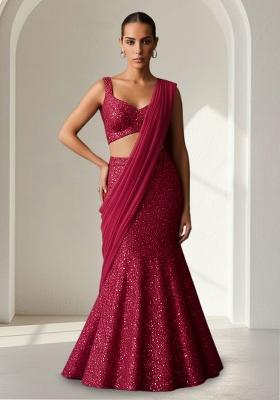 Wine Sequin net Fusion Set