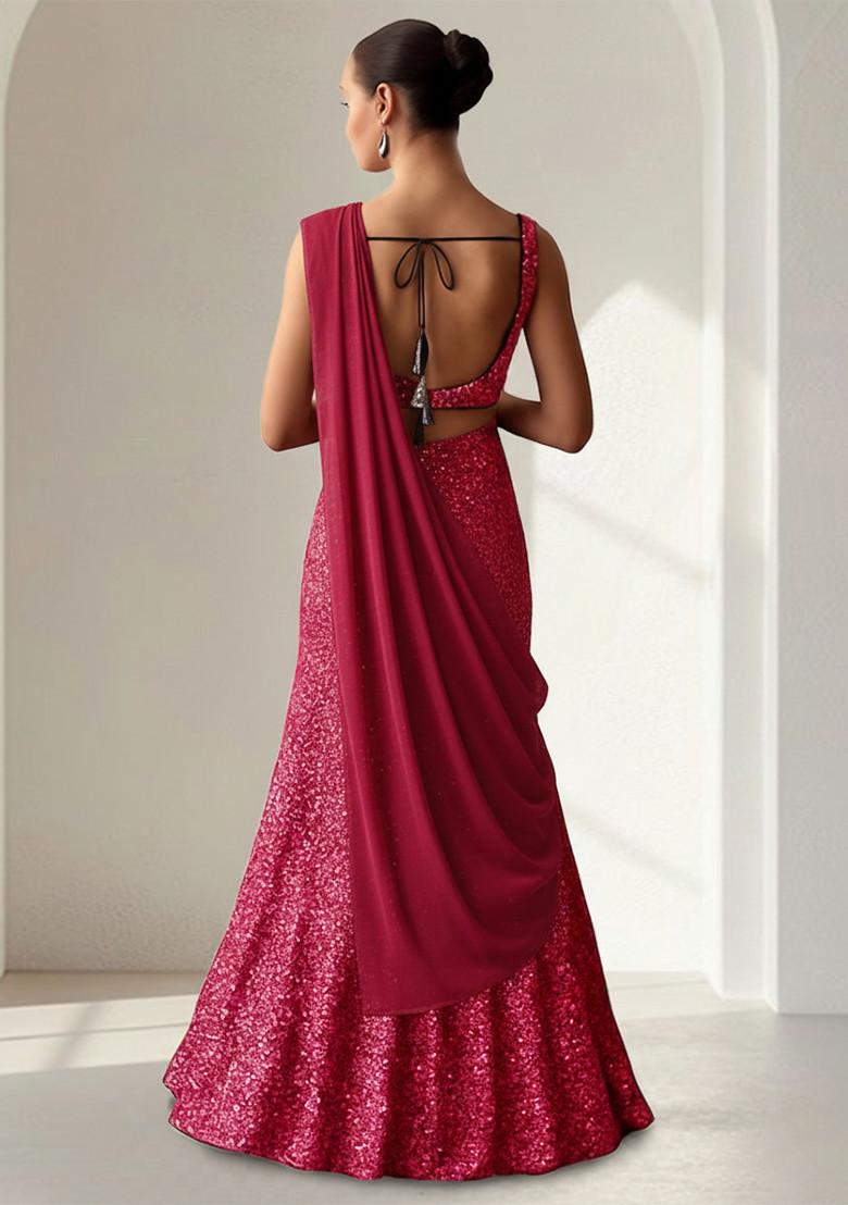 Wine Sequin net Fusion Set - Indya