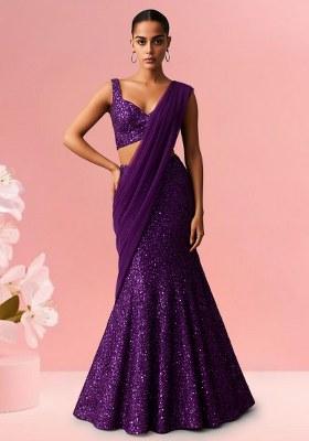 Purple Sequin net Fusion Set