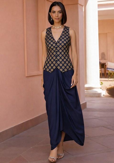 Dark Blue Brocade Fusion Set