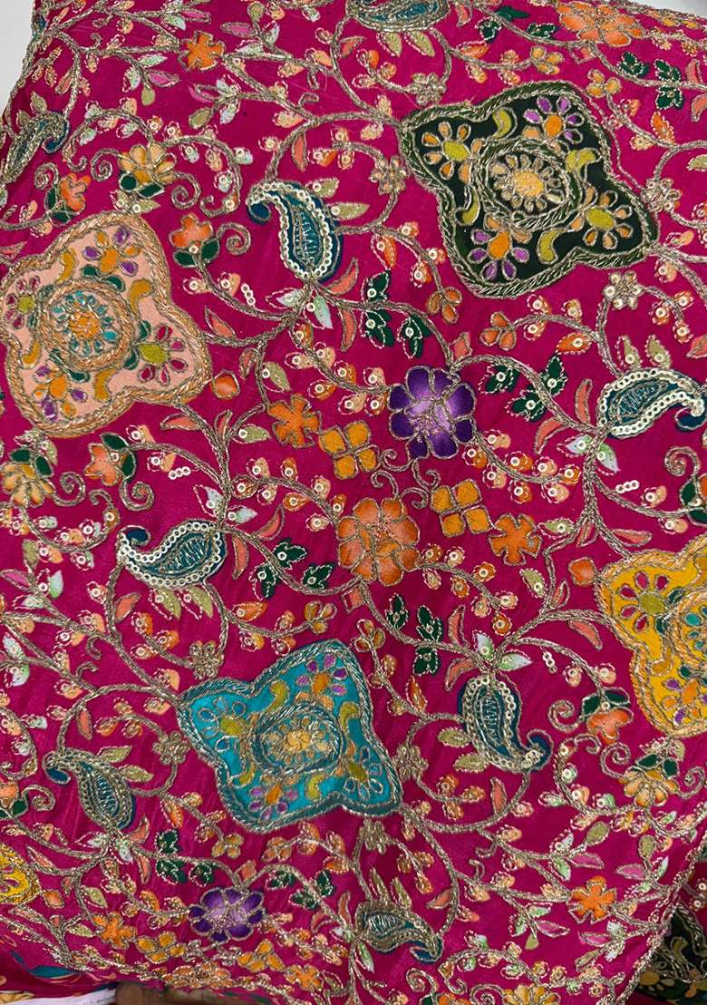 Maroon Blouse Crepe Fusion Set with Embroidery for Diwali | Wedding & Festive Wear - Indya
