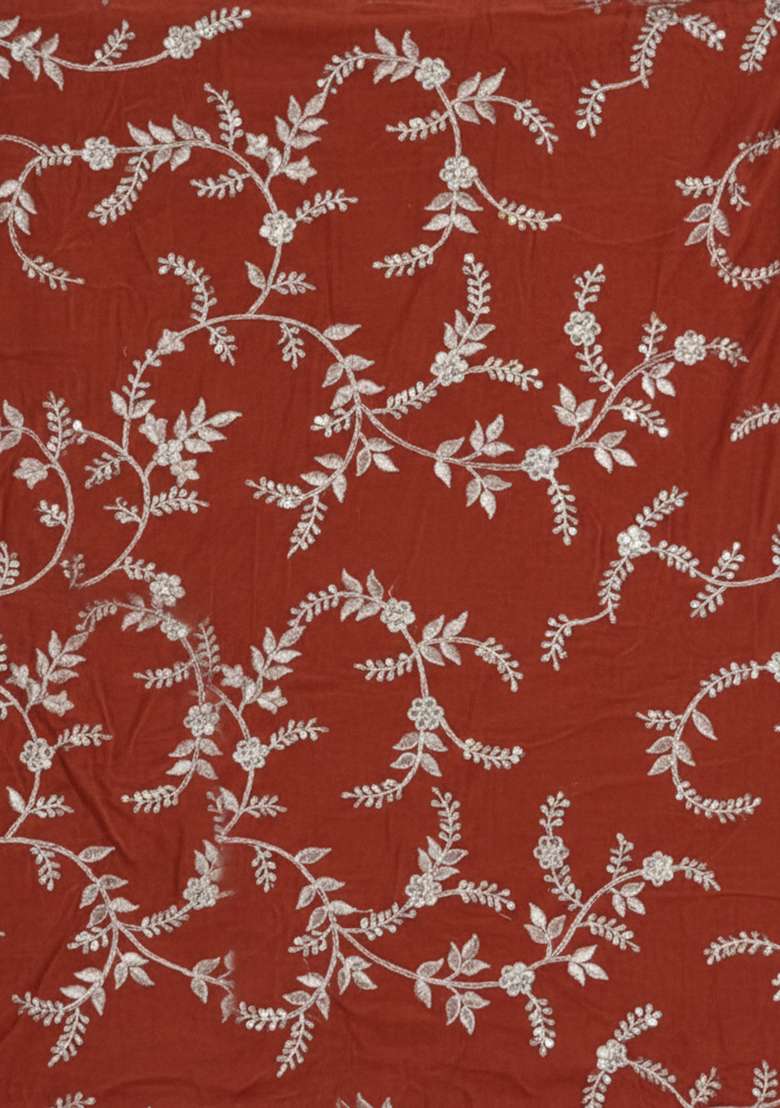 Orange Embroidered Crepe Fusion Set - Indya