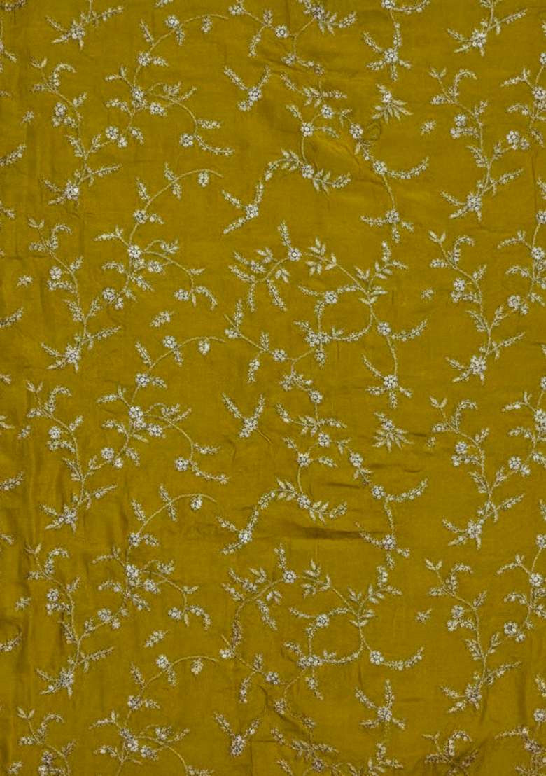 Yellow Crepe Fusion Set With Embroidered Blouse - Indya